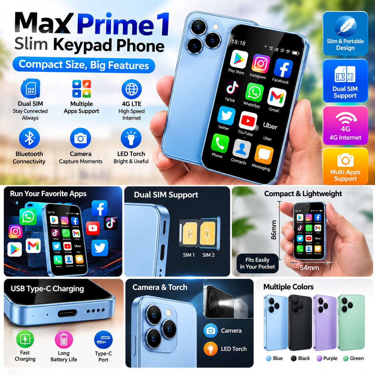 Max Prime1 Slim Keypad Phone
