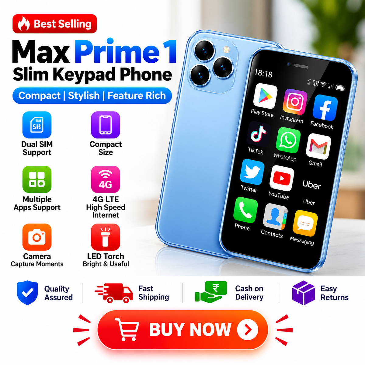 Max Prime1 Slim Keypad Phone